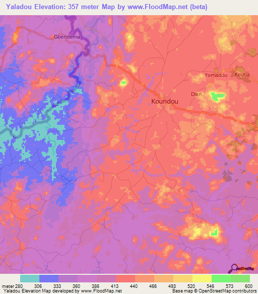 Yaladou,Guinea Elevation Map