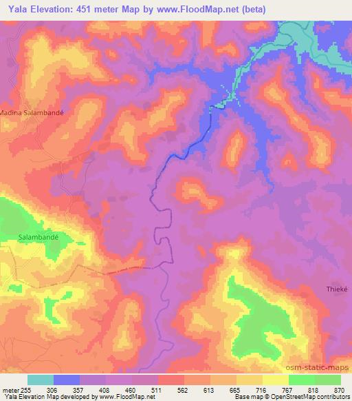 Yala,Guinea Elevation Map