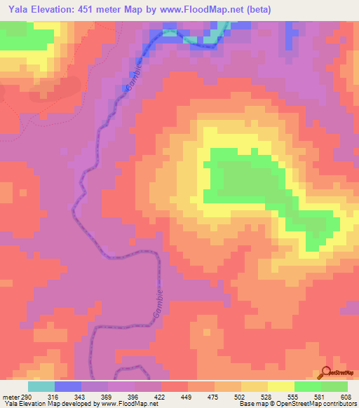 Yala,Guinea Elevation Map