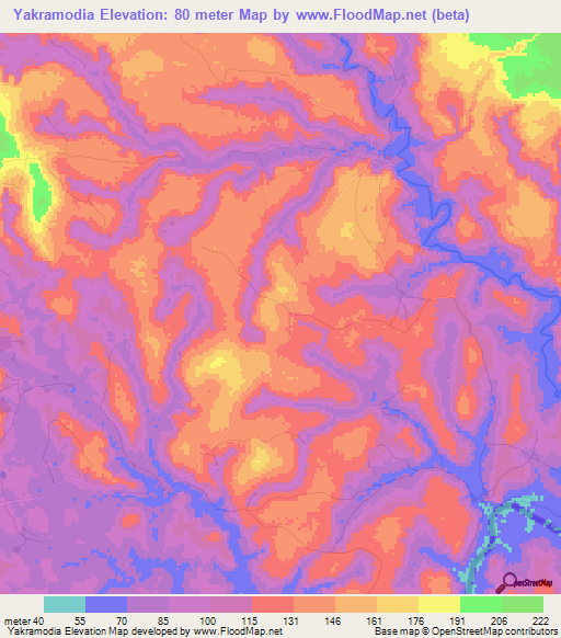 Yakramodia,Guinea Elevation Map