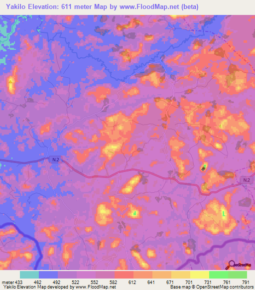 Yakilo,Guinea Elevation Map