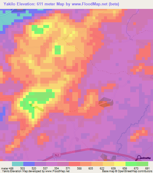 Yakilo,Guinea Elevation Map