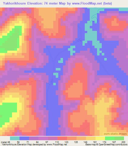 Yakhorikhoure,Guinea Elevation Map