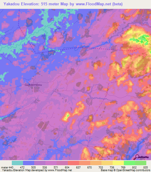 Yakadou,Guinea Elevation Map