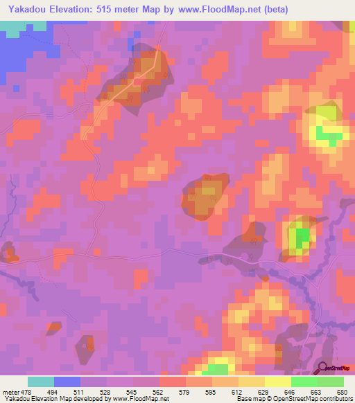 Yakadou,Guinea Elevation Map