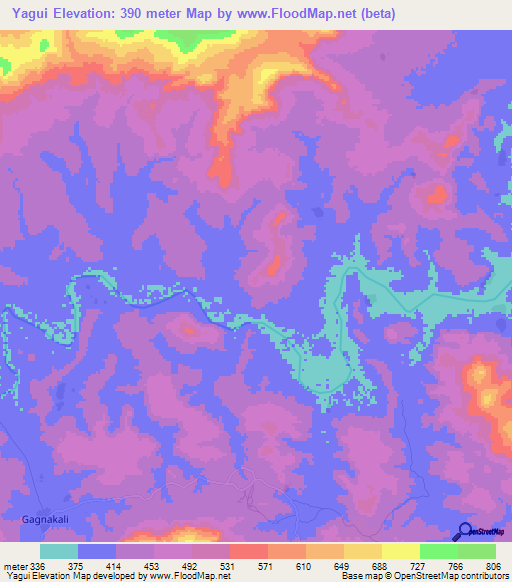 Yagui,Guinea Elevation Map