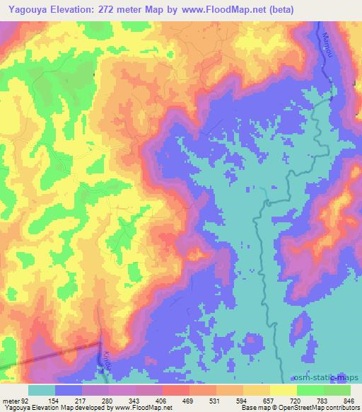 Yagouya,Guinea Elevation Map