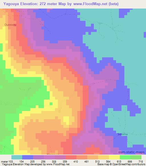 Yagouya,Guinea Elevation Map