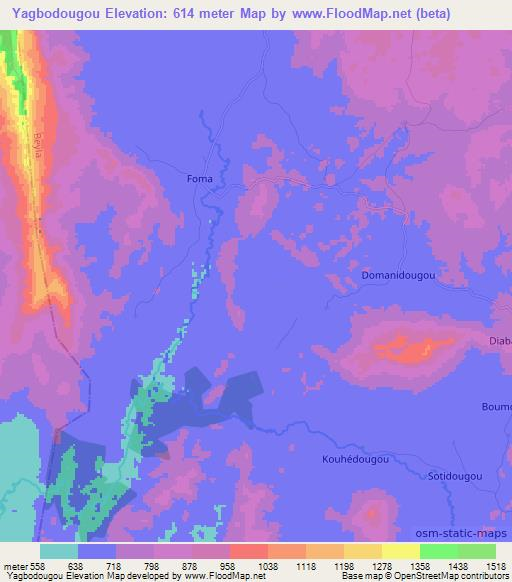 Yagbodougou,Guinea Elevation Map