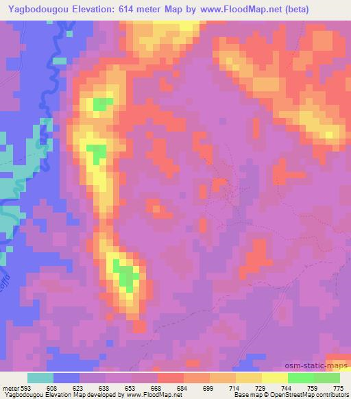 Yagbodougou,Guinea Elevation Map