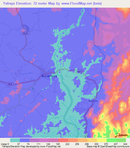 Yafraya,Guinea Elevation Map