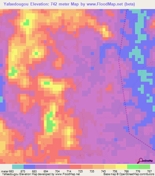 Yafaedougou,Guinea Elevation Map