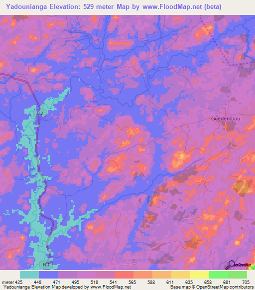 Yadounianga,Guinea Elevation Map