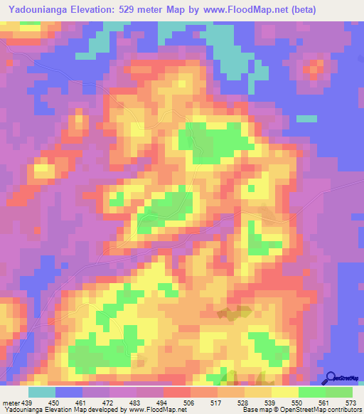 Yadounianga,Guinea Elevation Map