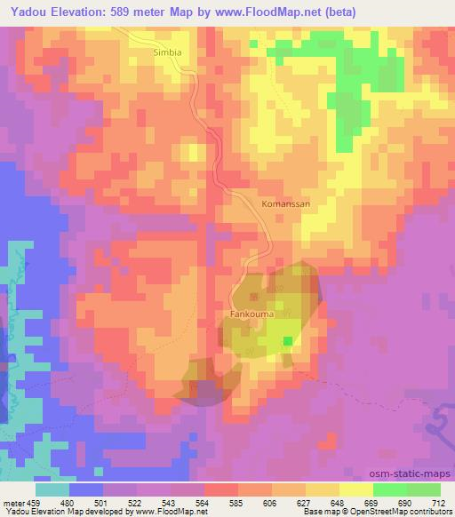 Yadou,Guinea Elevation Map