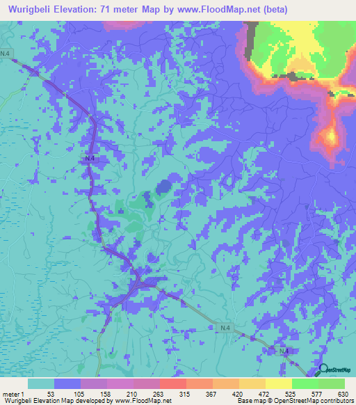 Wurigbeli,Guinea Elevation Map