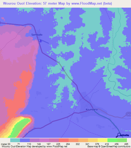 Wourou Ouol,Guinea Elevation Map