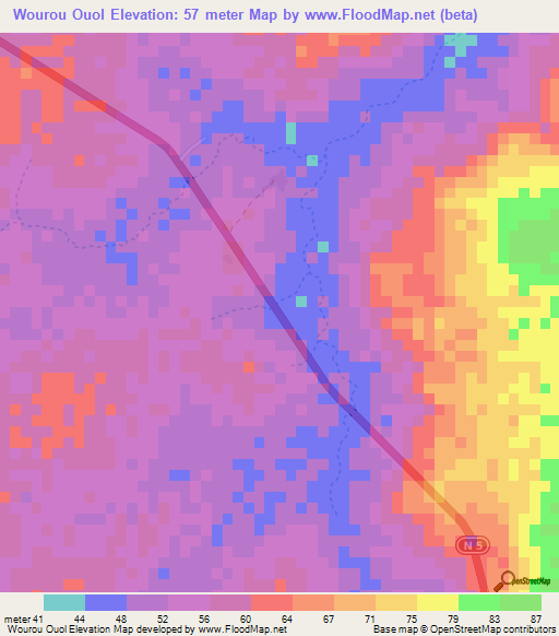 Wourou Ouol,Guinea Elevation Map