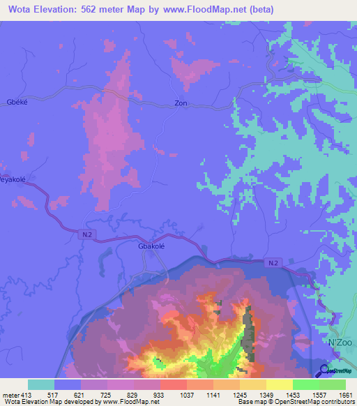 Wota,Guinea Elevation Map