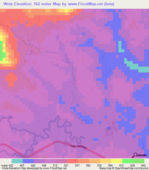 Wota,Guinea Elevation Map