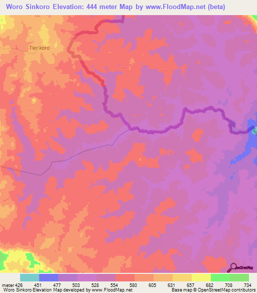 Woro Sinkoro,Guinea Elevation Map