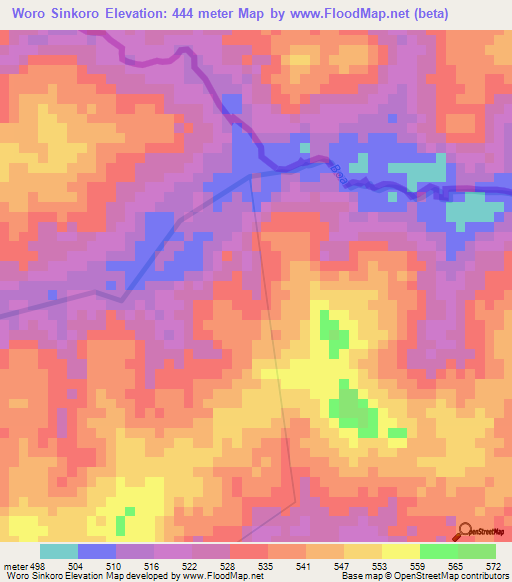 Woro Sinkoro,Guinea Elevation Map