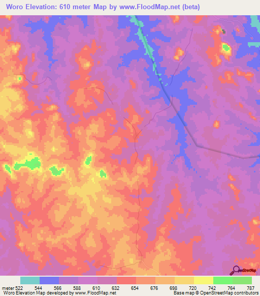 Woro,Guinea Elevation Map