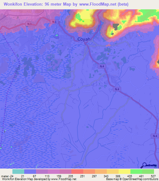 Wonkifon,Guinea Elevation Map