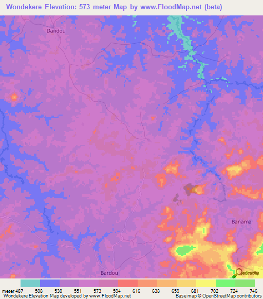 Wondekere,Guinea Elevation Map