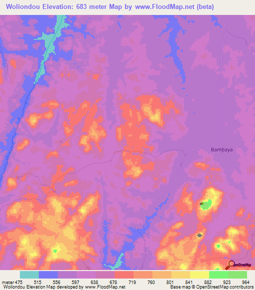 Woliondou,Guinea Elevation Map