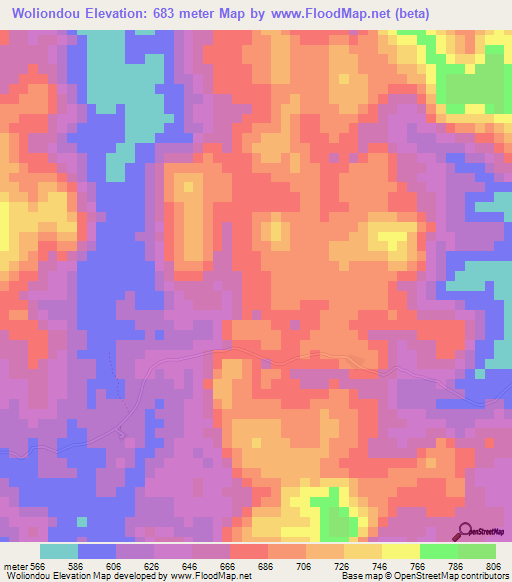 Woliondou,Guinea Elevation Map