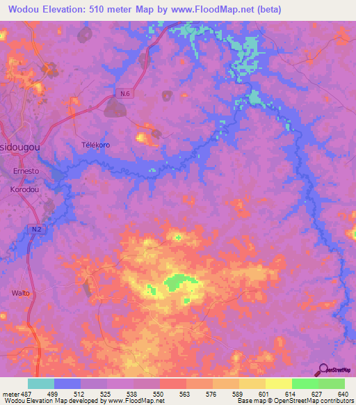 Wodou,Guinea Elevation Map