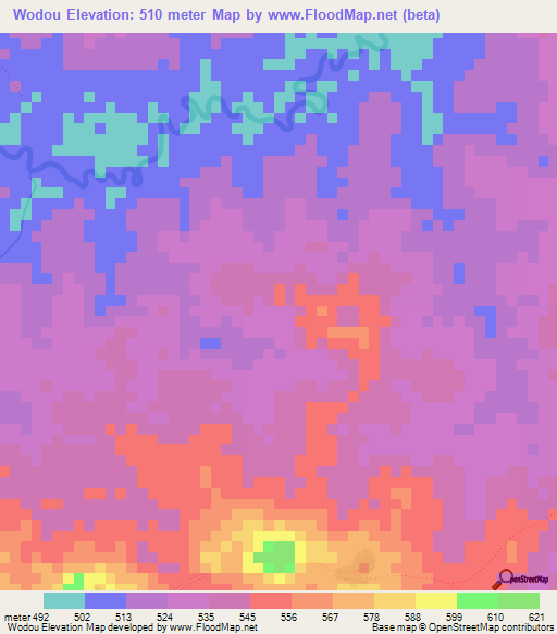 Wodou,Guinea Elevation Map