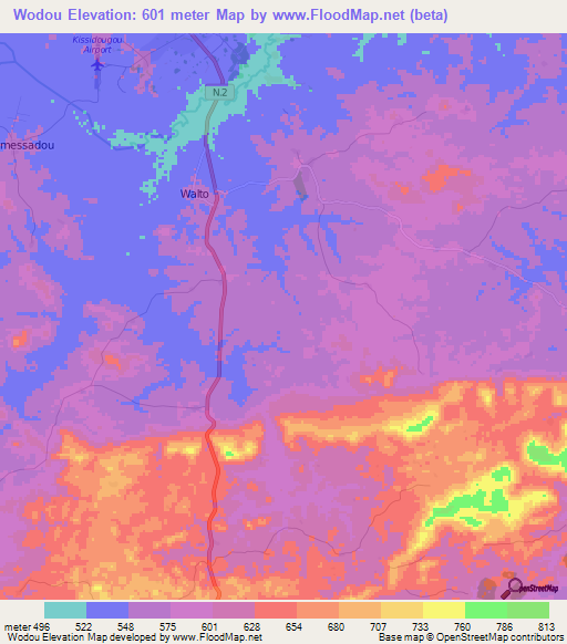 Wodou,Guinea Elevation Map