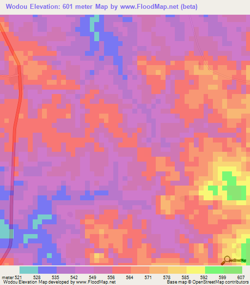 Wodou,Guinea Elevation Map