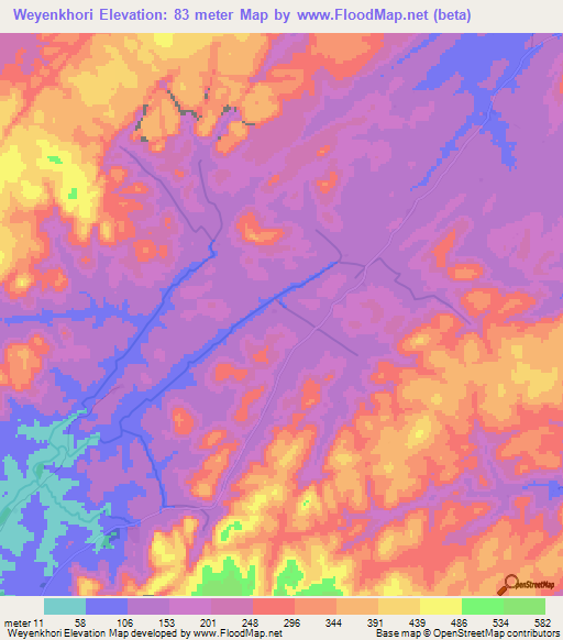 Weyenkhori,Guinea Elevation Map