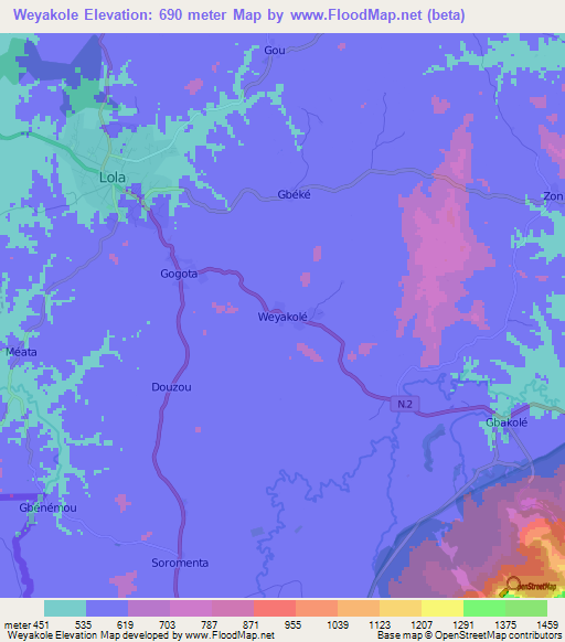 Weyakole,Guinea Elevation Map