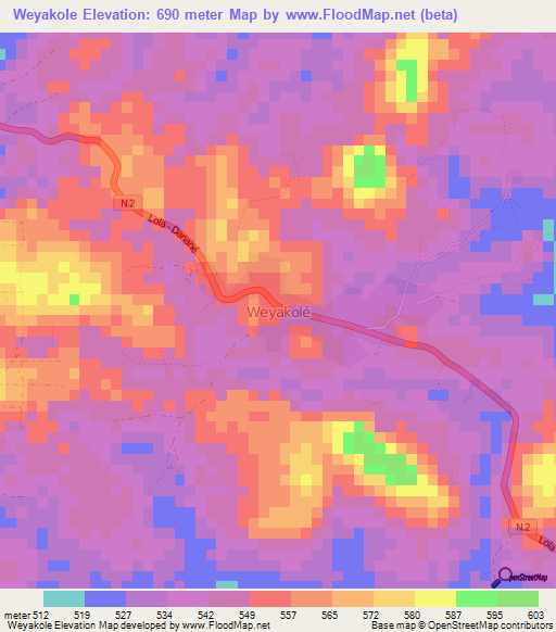 Weyakole,Guinea Elevation Map