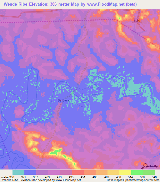 Wende Ribe,Guinea Elevation Map