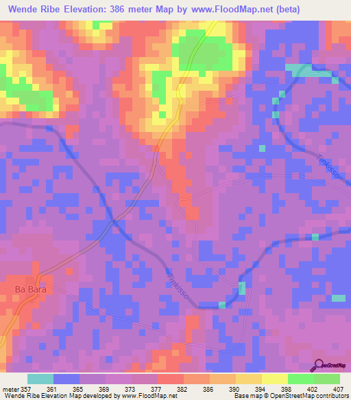 Wende Ribe,Guinea Elevation Map