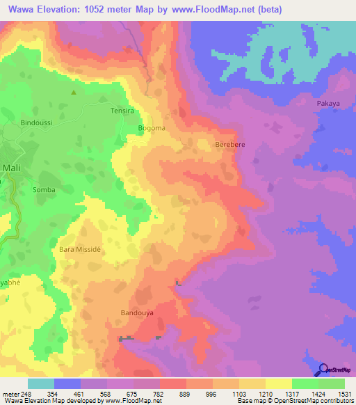 Wawa,Guinea Elevation Map