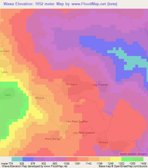 Wawa,Guinea Elevation Map