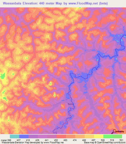 Wassanbala,Guinea Elevation Map