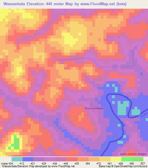 Wassanbala,Guinea Elevation Map