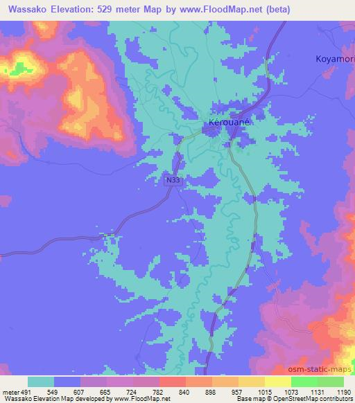 Wassako,Guinea Elevation Map