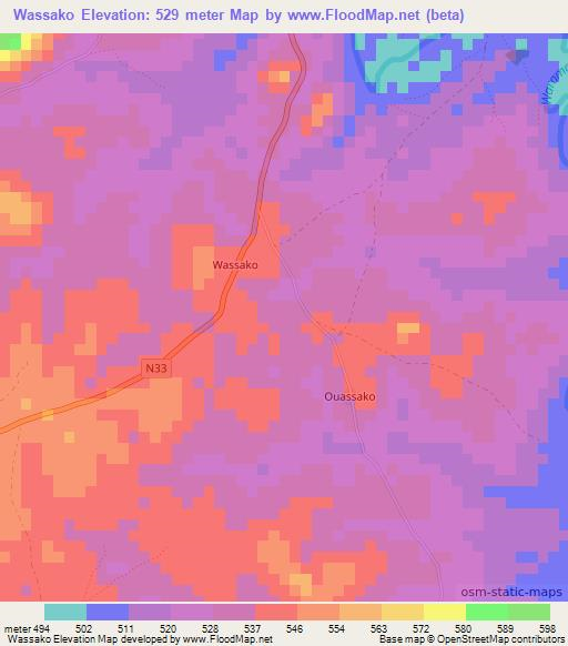 Wassako,Guinea Elevation Map