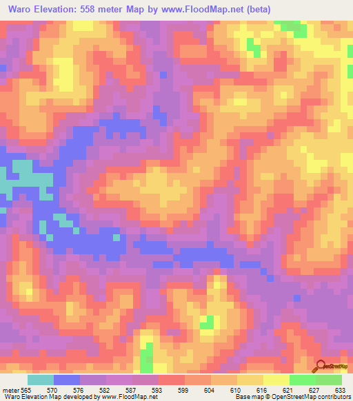 Waro,Guinea Elevation Map