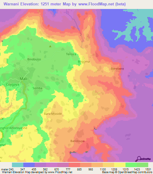 Warnani,Guinea Elevation Map