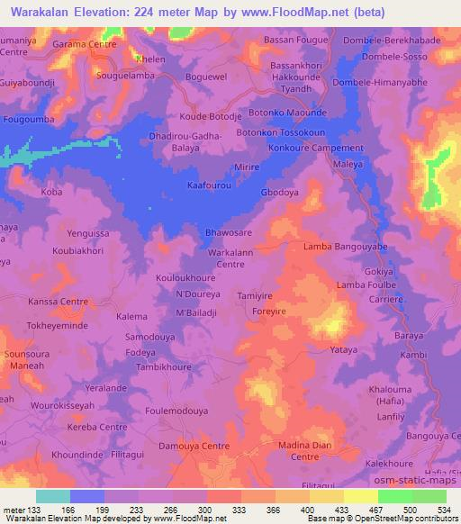 Warakalan,Guinea Elevation Map