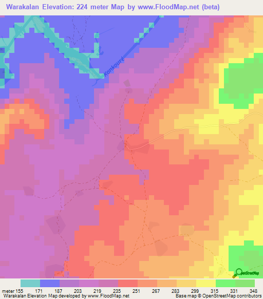 Warakalan,Guinea Elevation Map